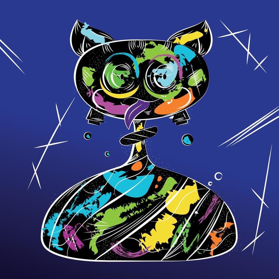 Ilustración de vector de monstruo de graffiti animal de gato abstracto de color aislado