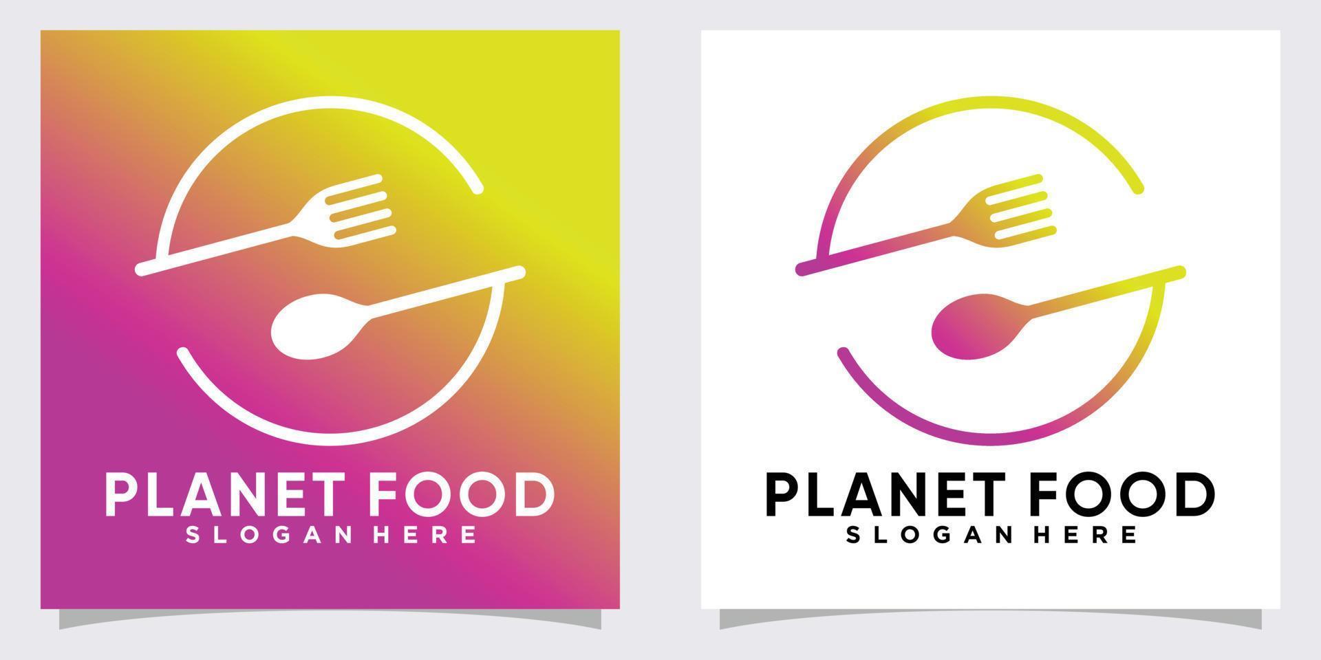 diseño de logotipo de alimentos del planeta con estilo y concepto creativo vector