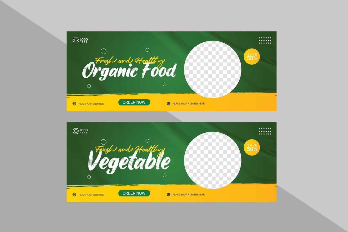 plantilla de banner de portada de redes sociales de alimentos orgánicos fondo verde vector