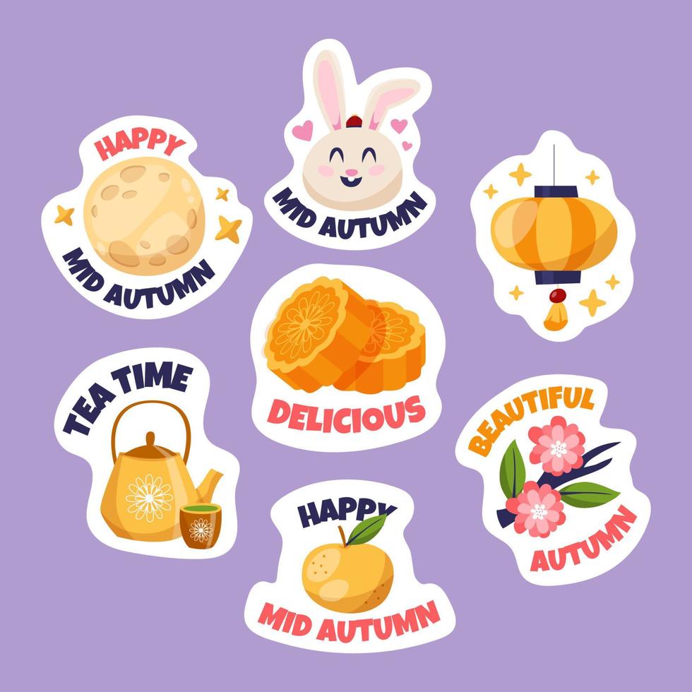 Cute Mooncake Sticker Pack vector