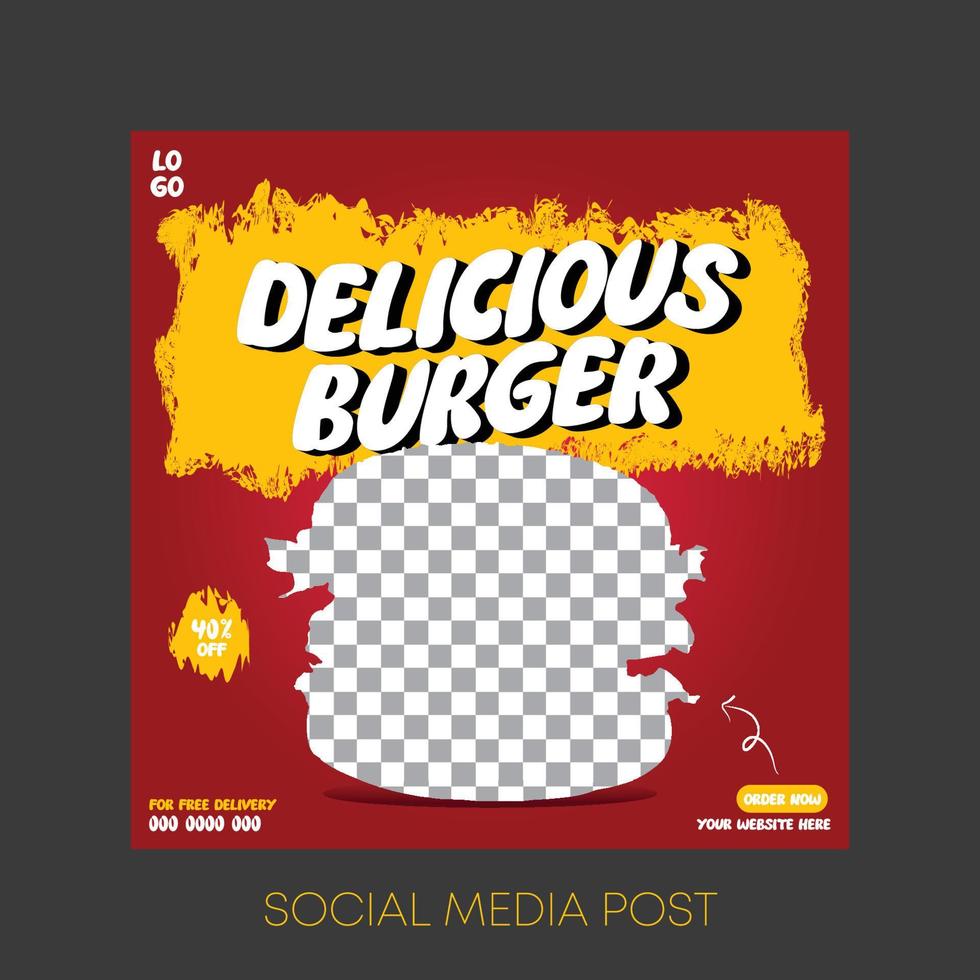 Delicious Hamburger social media post template design vector