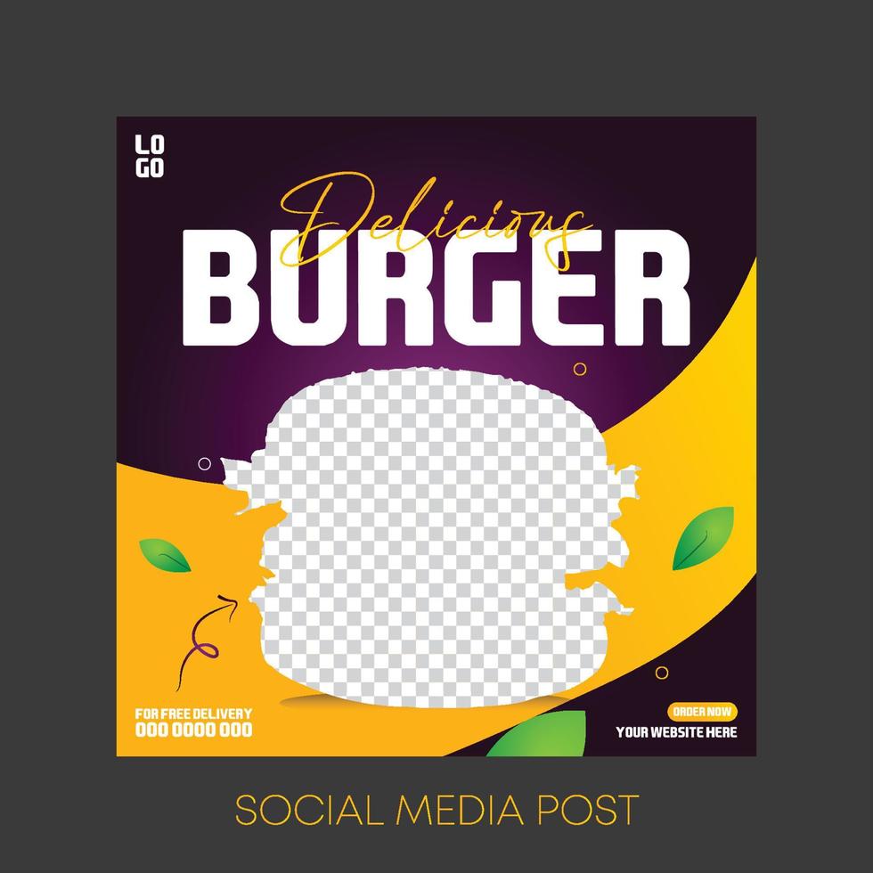 deliciosa hamburguesa diseño de plantilla de publicación en redes sociales vector