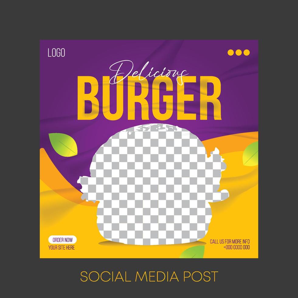 Delicious Hamburger social media post template design vector