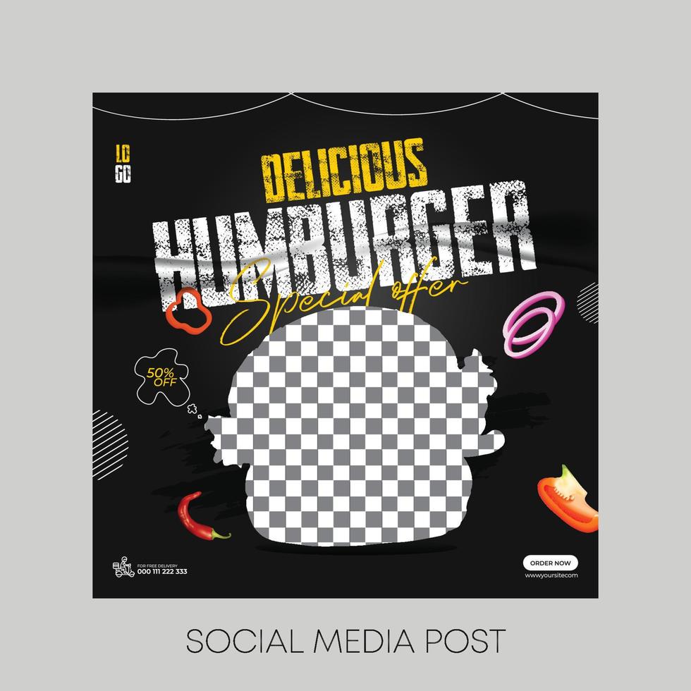 deliciosa hamburguesa diseño de plantilla de publicación en redes sociales vector