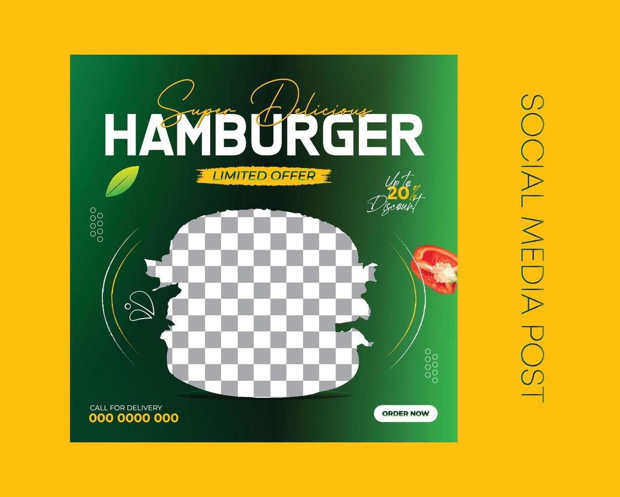 deliciosa hamburguesa diseño de plantilla de publicación en redes sociales vector