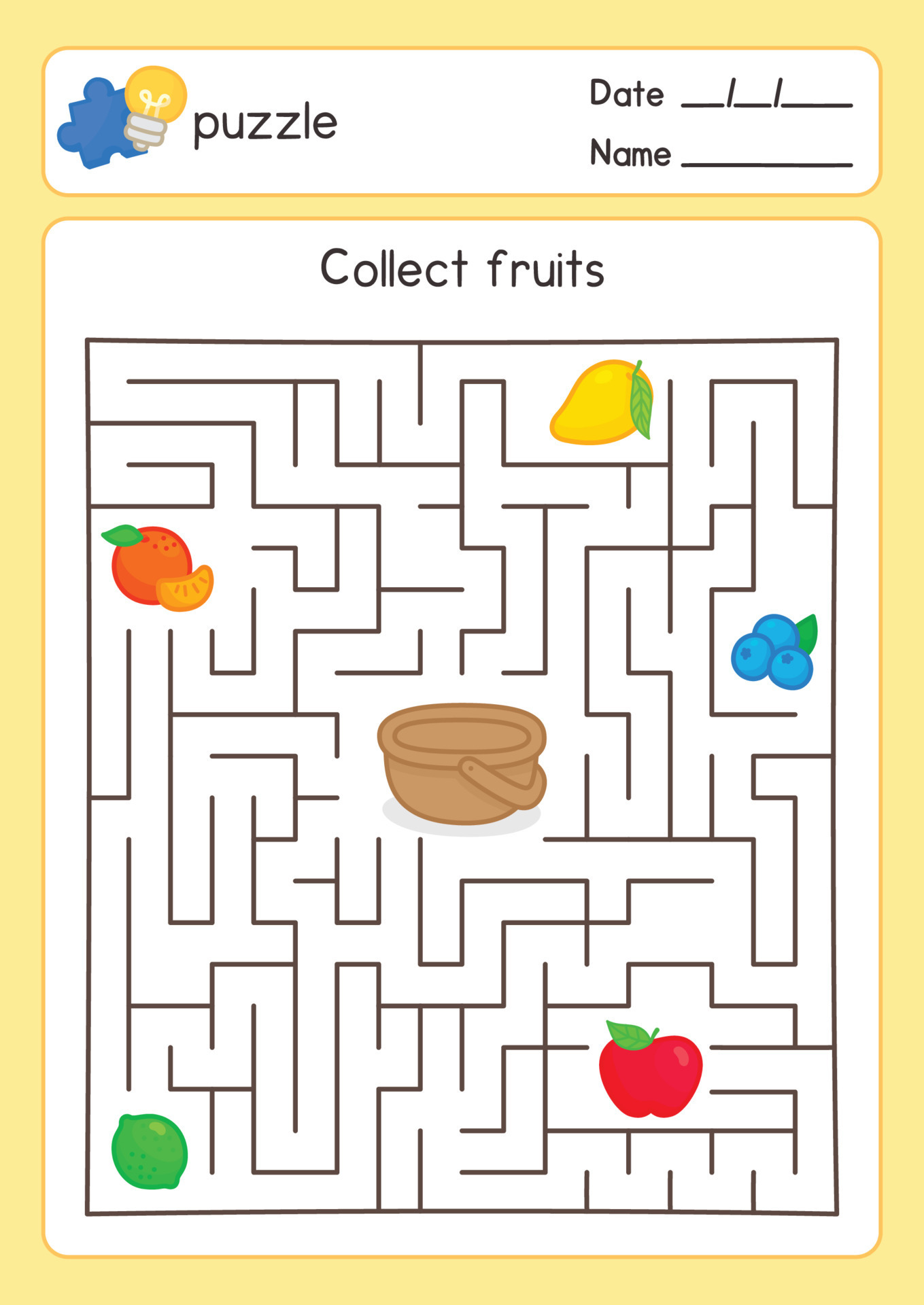 put fruit in basket maze game exercises sheet kawaii doodle vector put fruit in basket maze game exercises sheet kawaii doodle vector