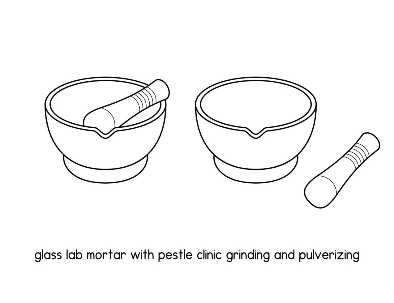 mortero de laboratorio de vidrio con diagrama de trituración y pulverización de la clínica de mano de mortero para la ilustración de vector de esquema de laboratorio de configuración de experimento