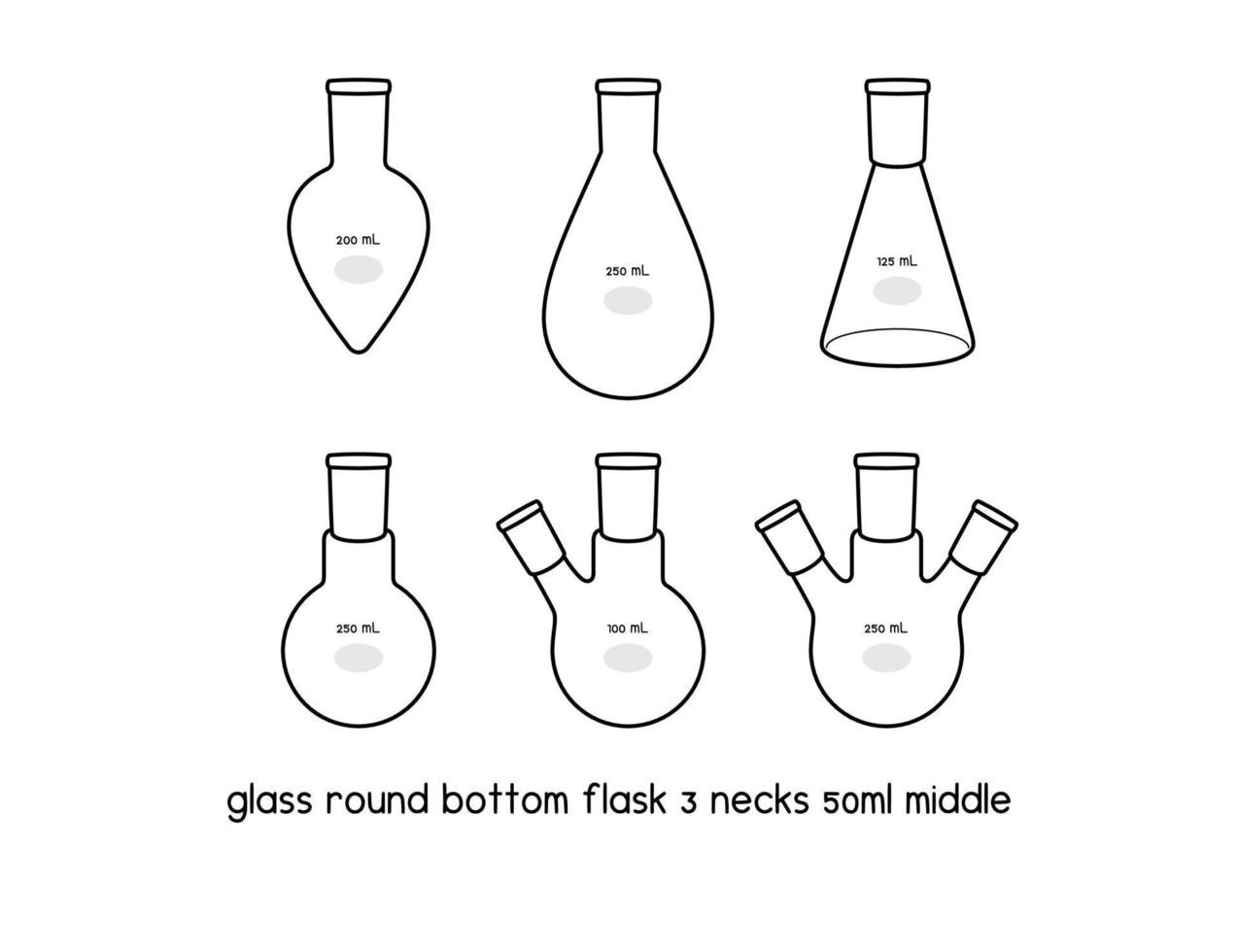 glass round bottom flask 3 necks middle diagram for experiment setup lab outline vector illustration