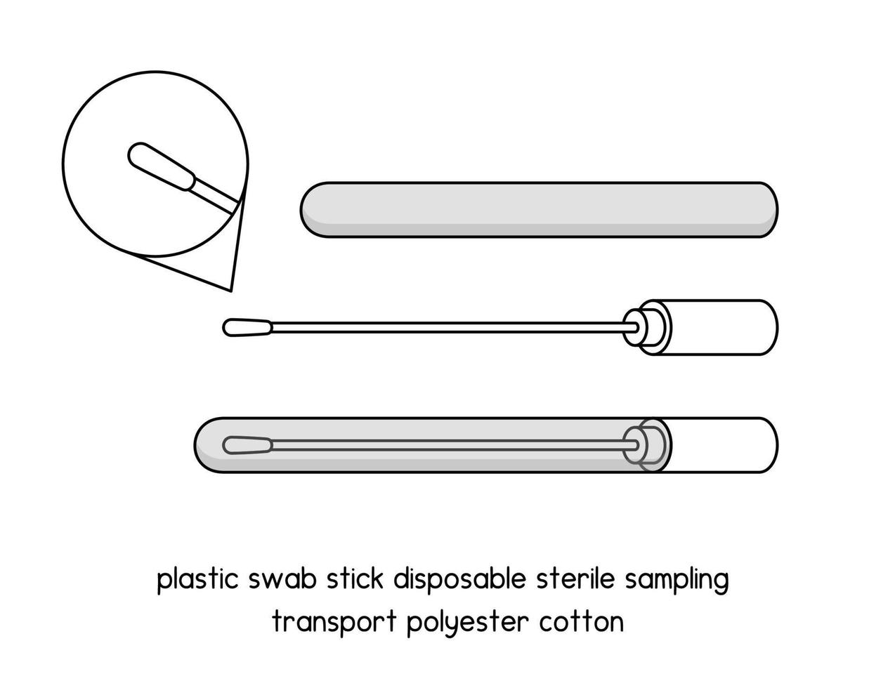 plastic Swab Stick disposable Sterile diagram for experiment setup lab outline vector illustration