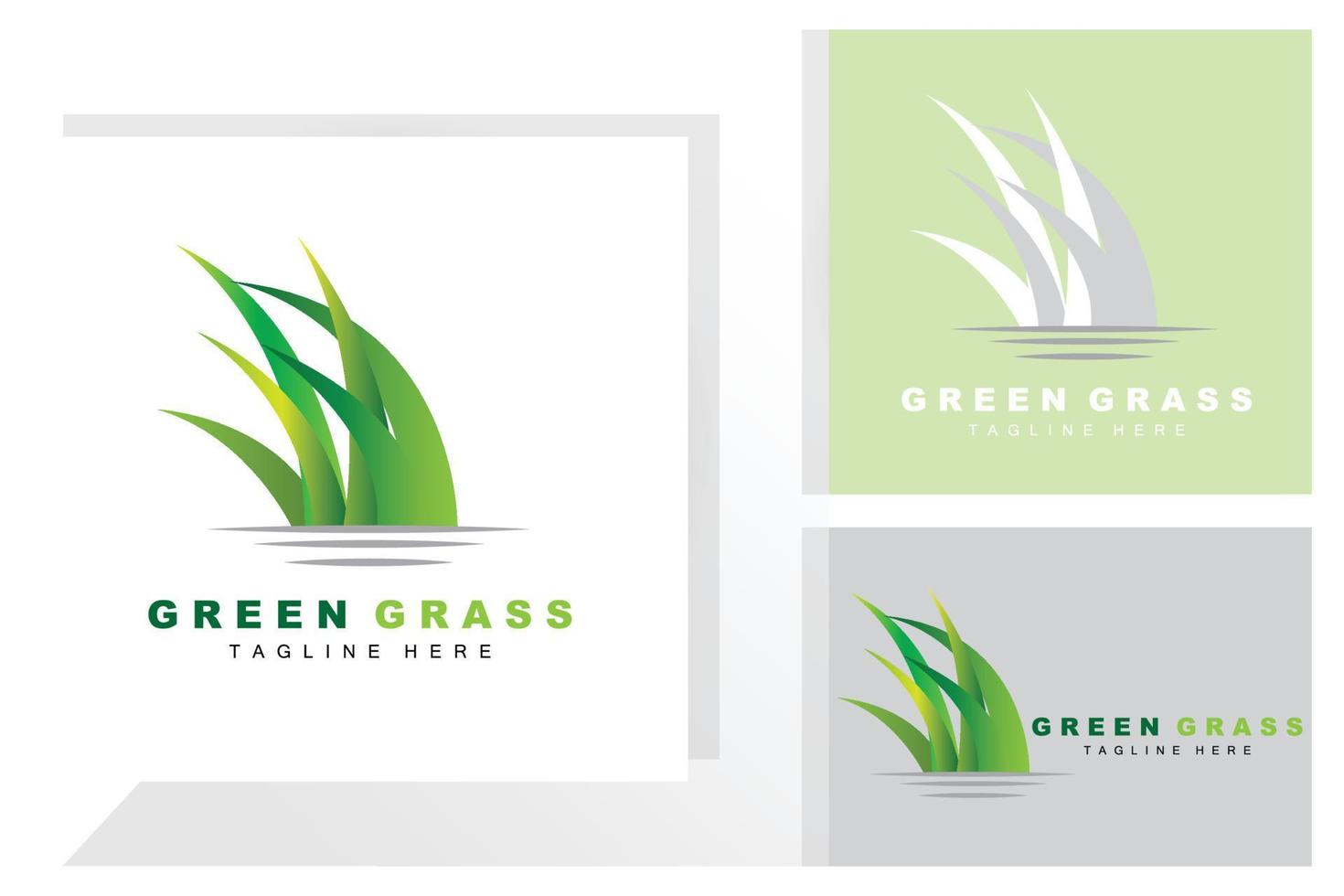 diseño de logotipo de hierba verde, ilustración de paisaje de granja, vector de paisaje natural