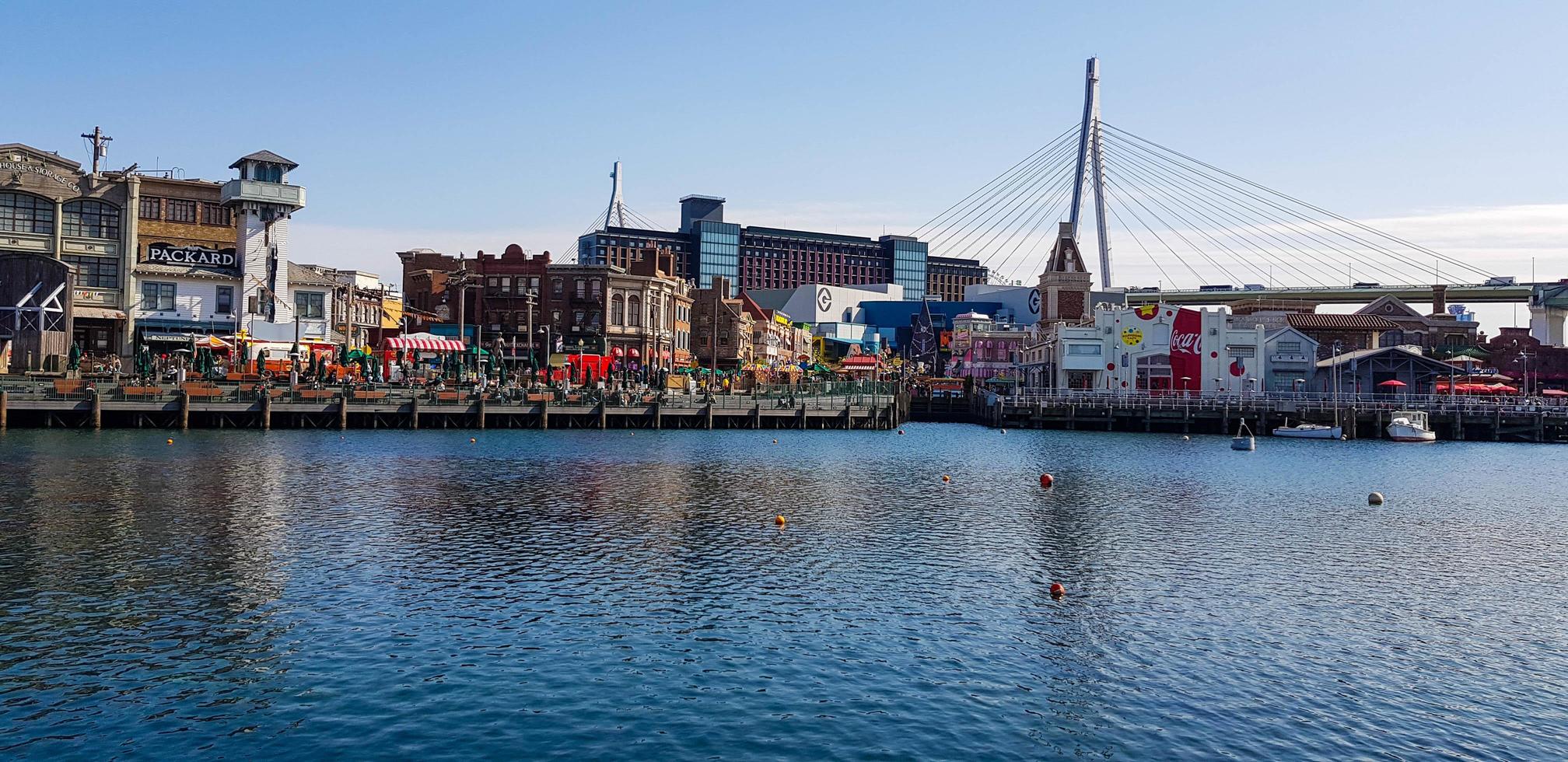 Osaka, Japan on April 9, 2019. A beautiful artificial lake in the middle of Universal Studios Japan area. photo