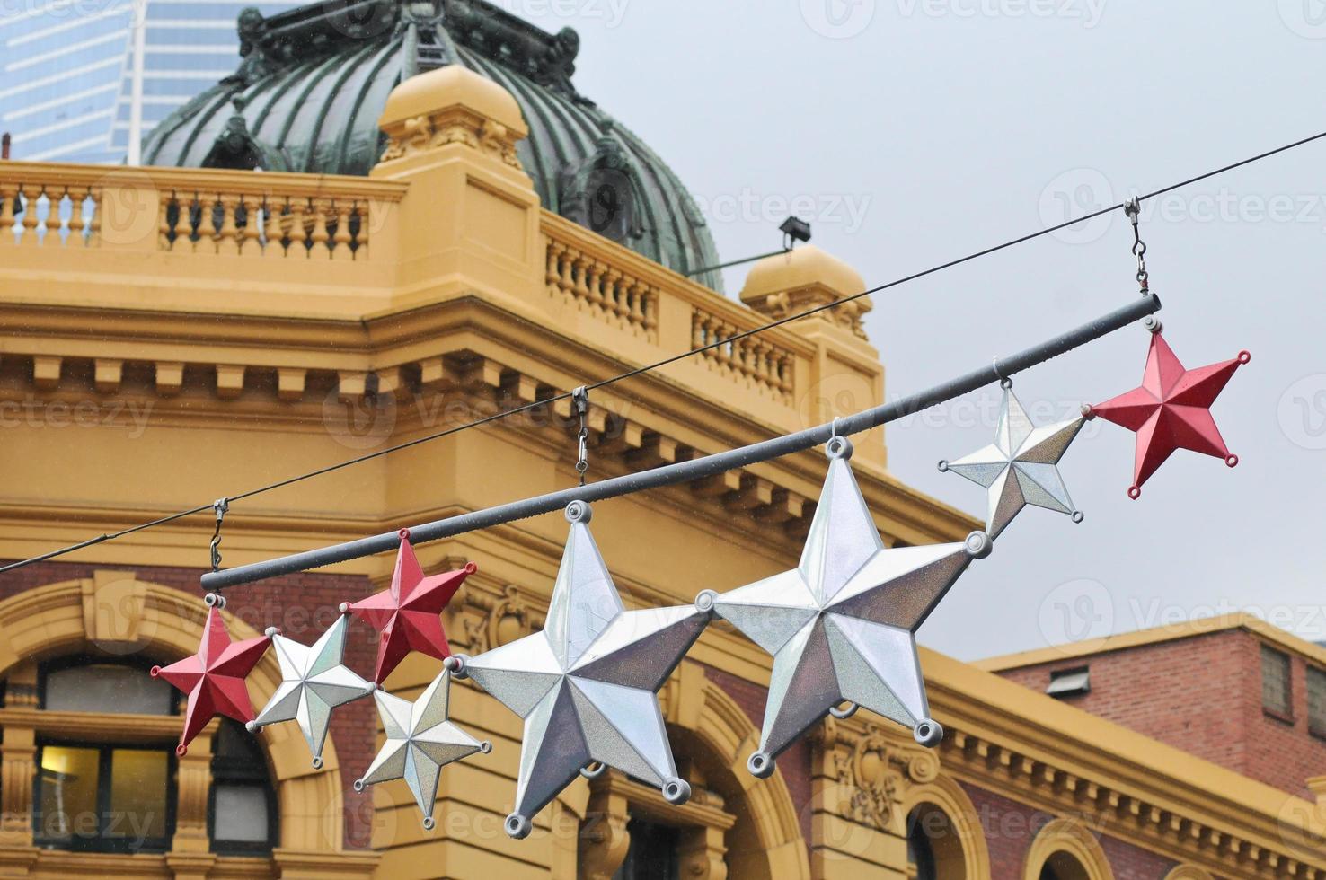 Stars ornaments for New Year at European classic building in Melbourne photo
