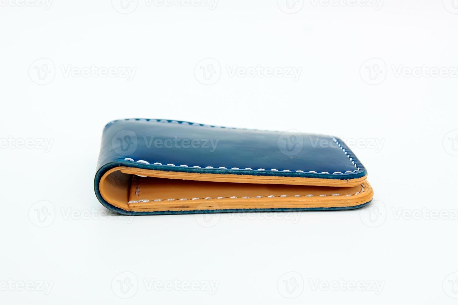 Blue natural leather wallet photo