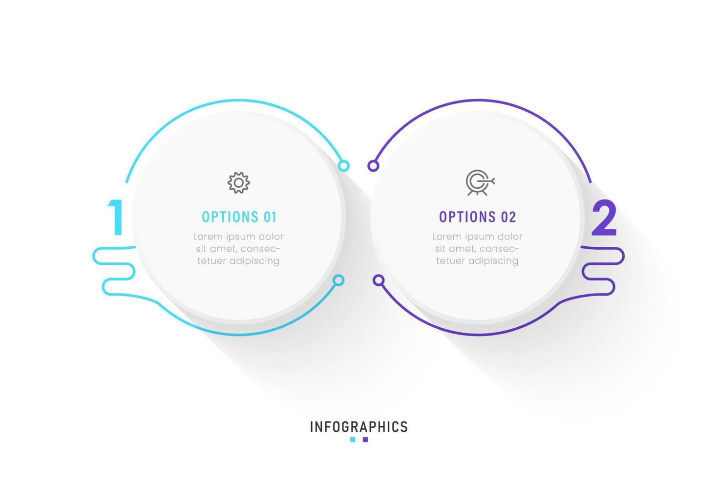 plantilla de diseño de etiquetas infográficas vectoriales con iconos y 2 opciones o pasos. se puede utilizar para diagramas de proceso, presentaciones, diseño de flujo de trabajo, banner, diagrama de flujo, gráfico de información. vector