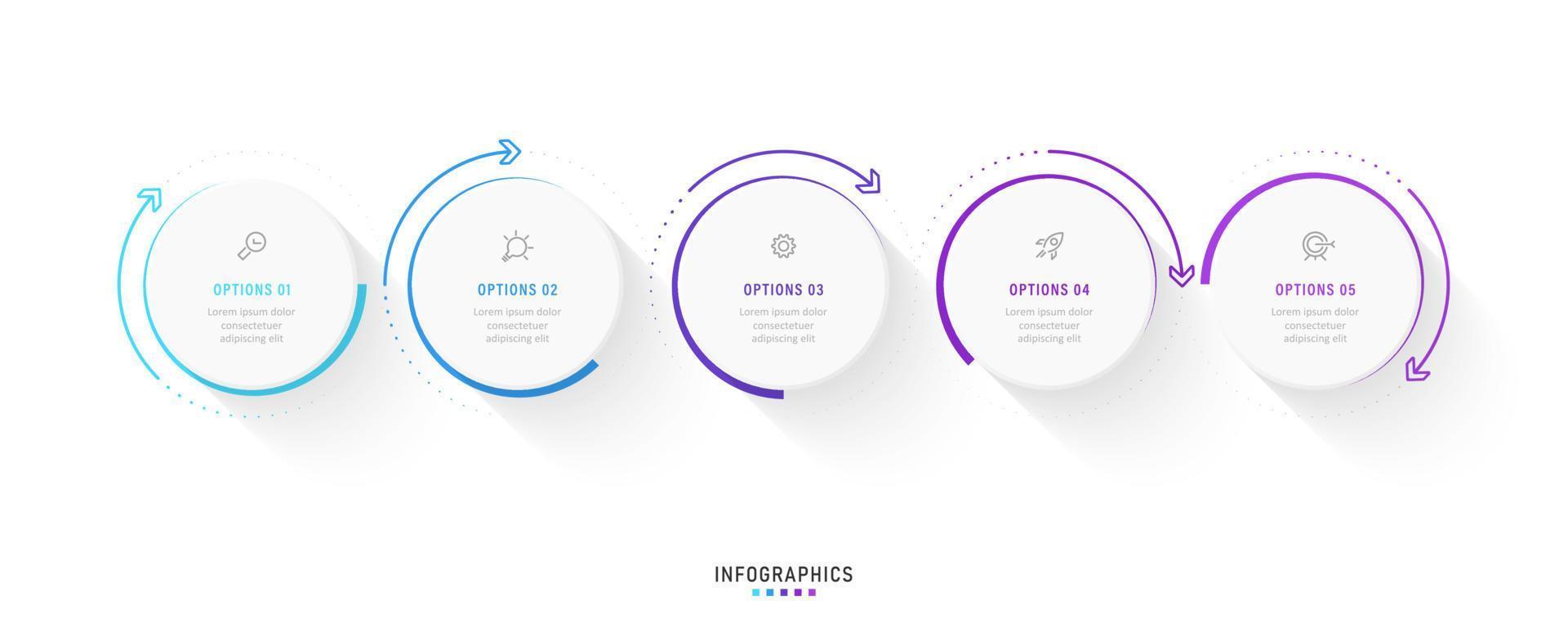 plantilla de diseño de etiquetas infográficas vectoriales con iconos y 5 opciones o pasos. se puede utilizar para diagramas de proceso, presentaciones, diseño de flujo de trabajo, banner, diagrama de flujo, gráfico de información. vector