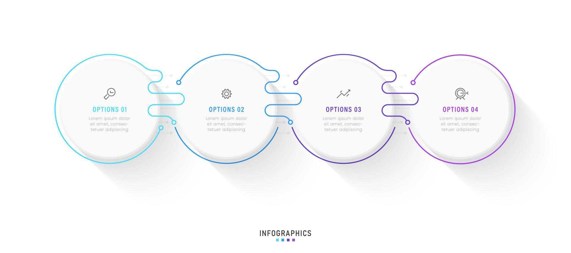 plantilla de diseño de etiquetas infográficas vectoriales con iconos y 4 opciones o pasos. se puede utilizar para diagramas de proceso, presentaciones, diseño de flujo de trabajo, banner, diagrama de flujo, gráfico de información. vector