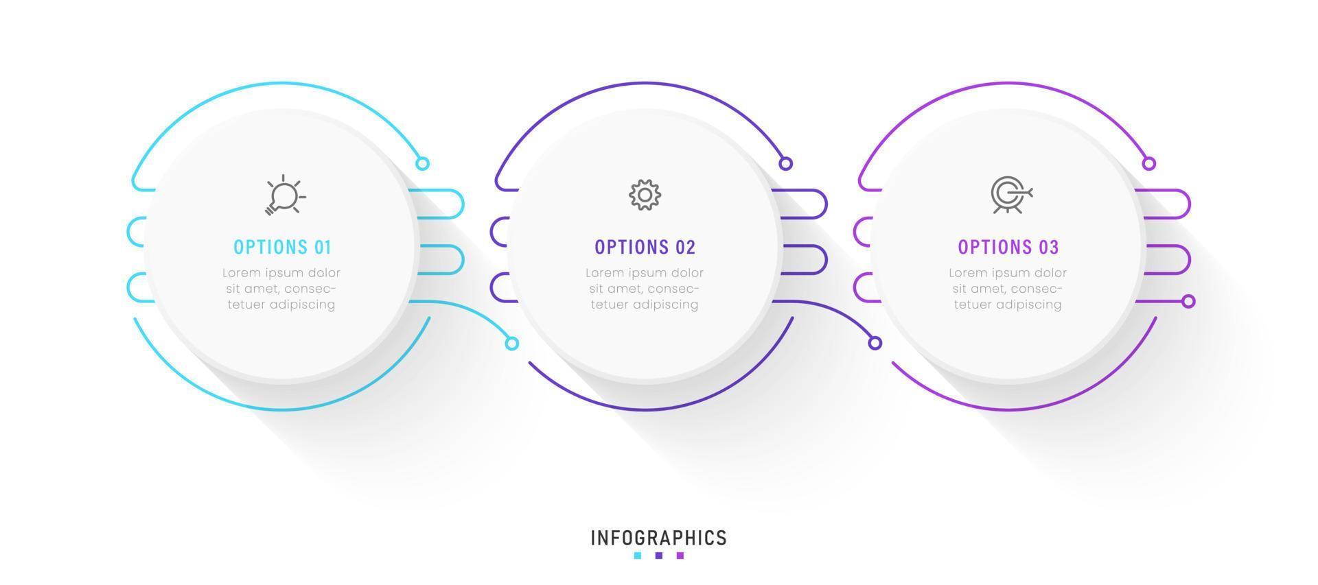 plantilla de diseño de etiquetas infográficas vectoriales con iconos y 3 opciones o pasos. se puede utilizar para diagramas de proceso, presentaciones, diseño de flujo de trabajo, banner, diagrama de flujo, gráfico de información. vector