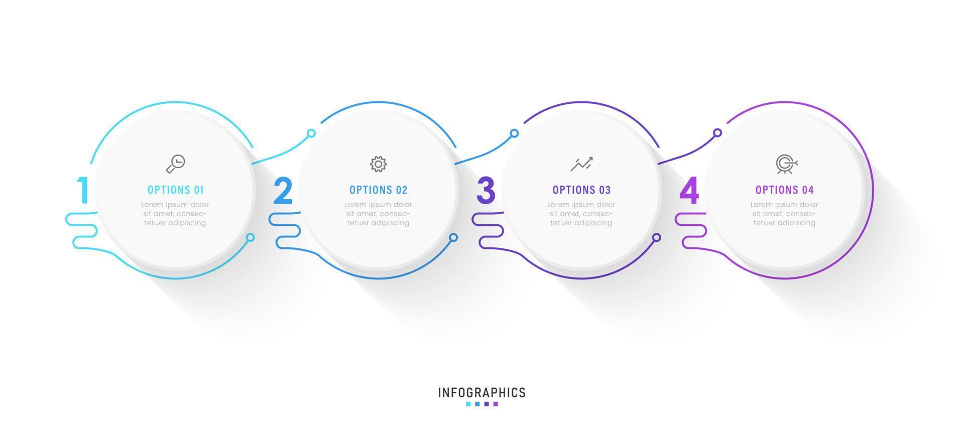 plantilla de diseño de etiquetas infográficas vectoriales con iconos y 4 opciones o pasos. se puede utilizar para diagramas de proceso, presentaciones, diseño de flujo de trabajo, banner, diagrama de flujo, gráfico de información. vector