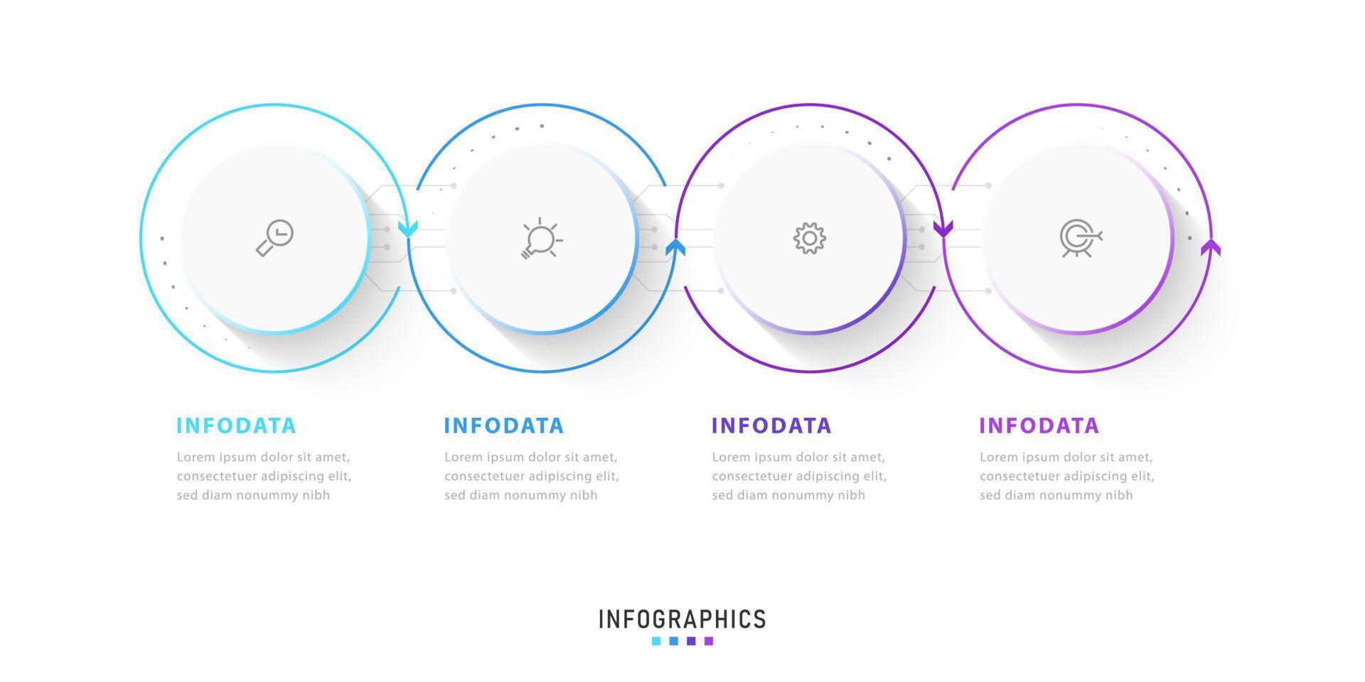 plantilla de diseño de etiquetas infográficas vectoriales con iconos y 4 opciones o pasos. se puede utilizar para diagramas de proceso, presentaciones, diseño de flujo de trabajo, banner, diagrama de flujo, gráfico de información. vector