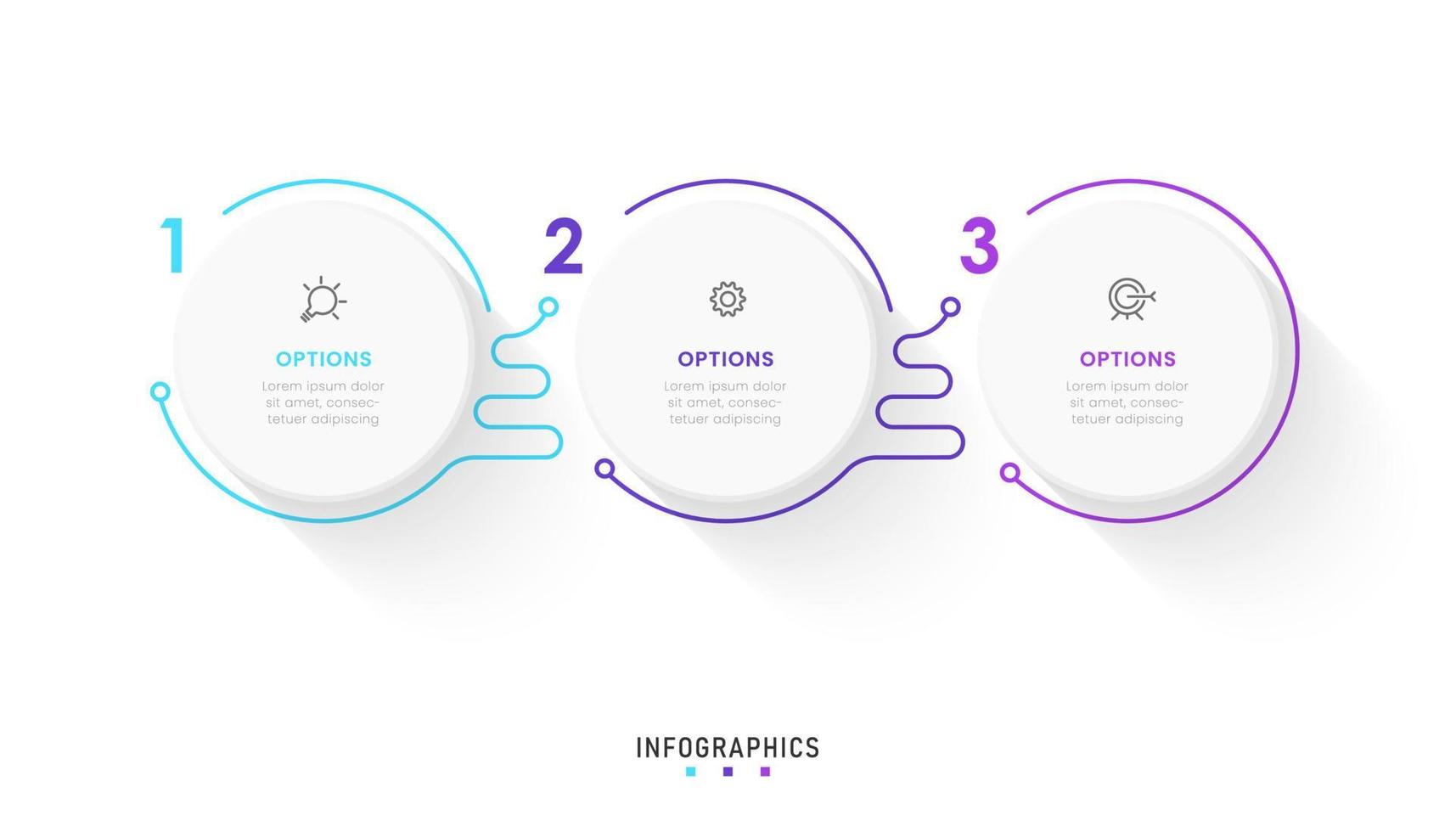 plantilla de diseño de etiquetas infográficas vectoriales con iconos y 3 opciones o pasos. se puede utilizar para diagramas de proceso, presentaciones, diseño de flujo de trabajo, banner, diagrama de flujo, gráfico de información. vector