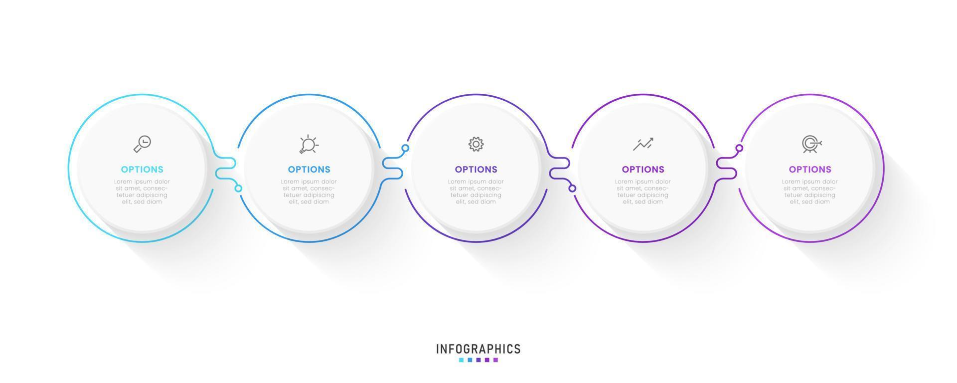 plantilla de diseño de etiquetas infográficas vectoriales con iconos y 5 opciones o pasos. se puede utilizar para diagramas de proceso, presentaciones, diseño de flujo de trabajo, banner, diagrama de flujo, gráfico de información. vector