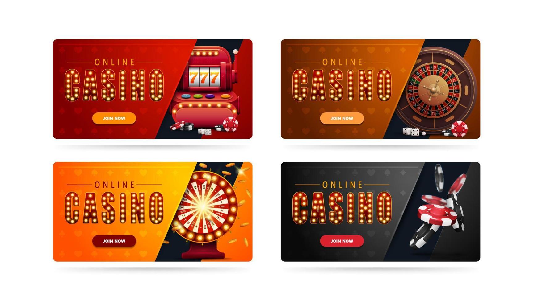 colección de banners de casino con elementos de casino aislados en fondo blanco vector