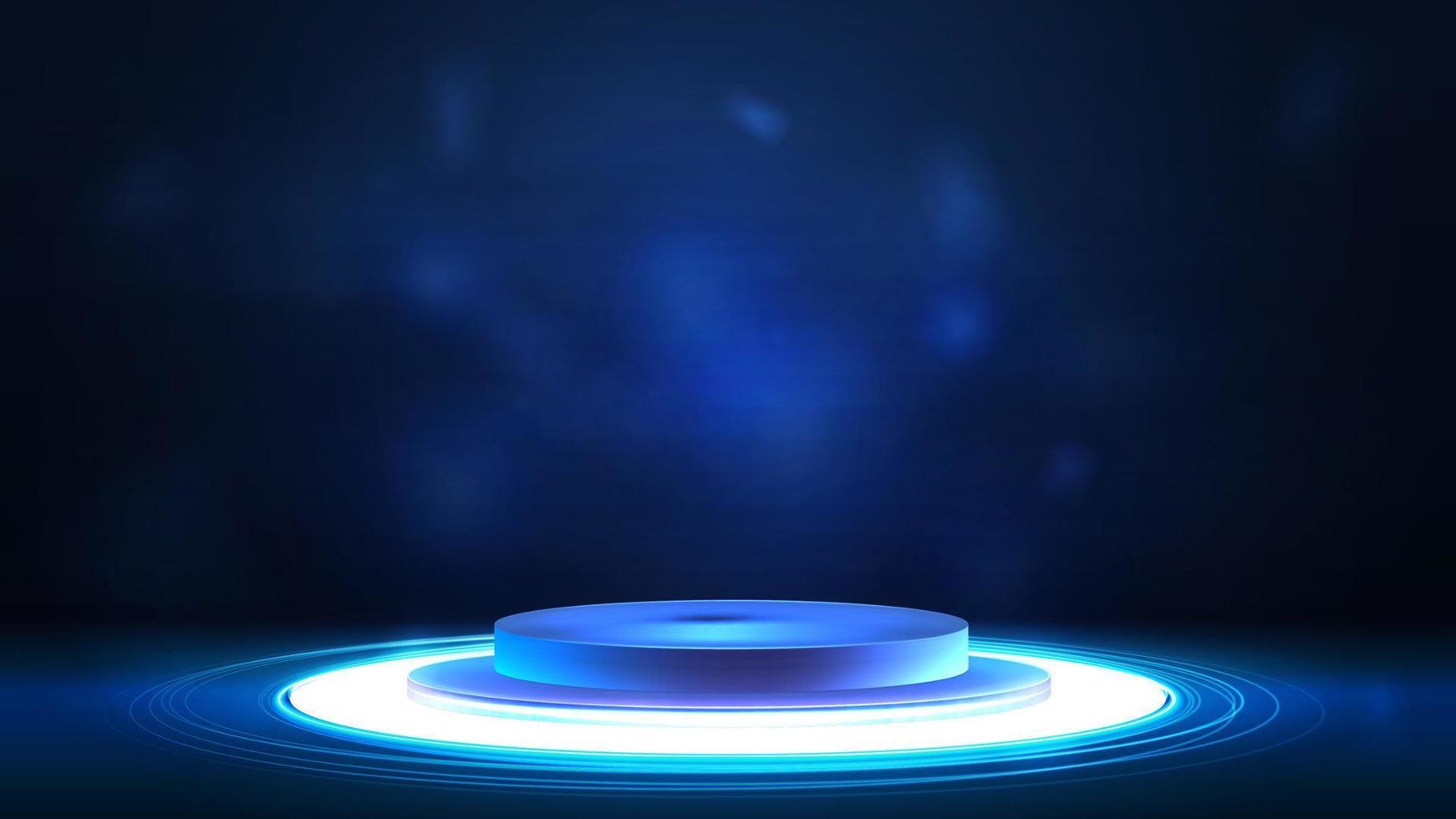 Blue digital podium with circle shine lamp on floor vector