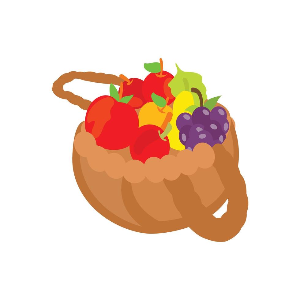 Fruit basket in a cartoon style apples, oranges, bananas, pears and blueberries. Vector illustration in a flat style.