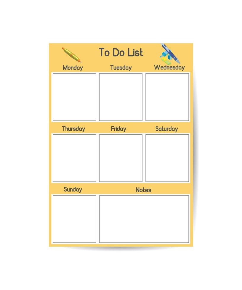 Templates for notes to do list. Organiser and Schedule with place for Notes and Goals. Vector. vector