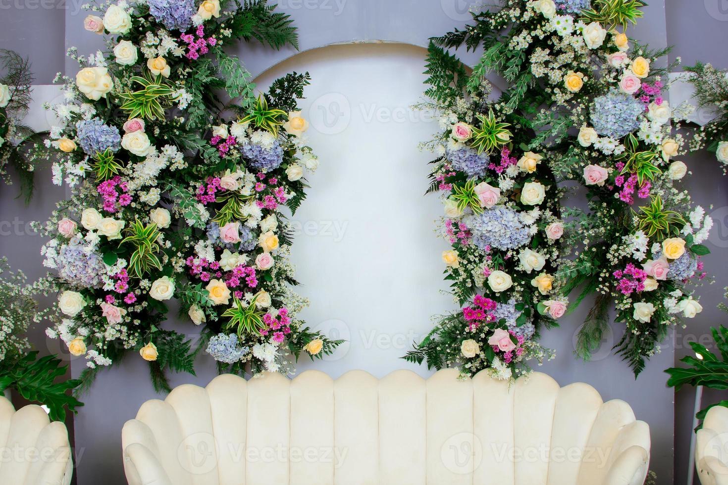 Wedding decorations. Wedding backdrop with flowers and Indonesian wedding decorations. photo