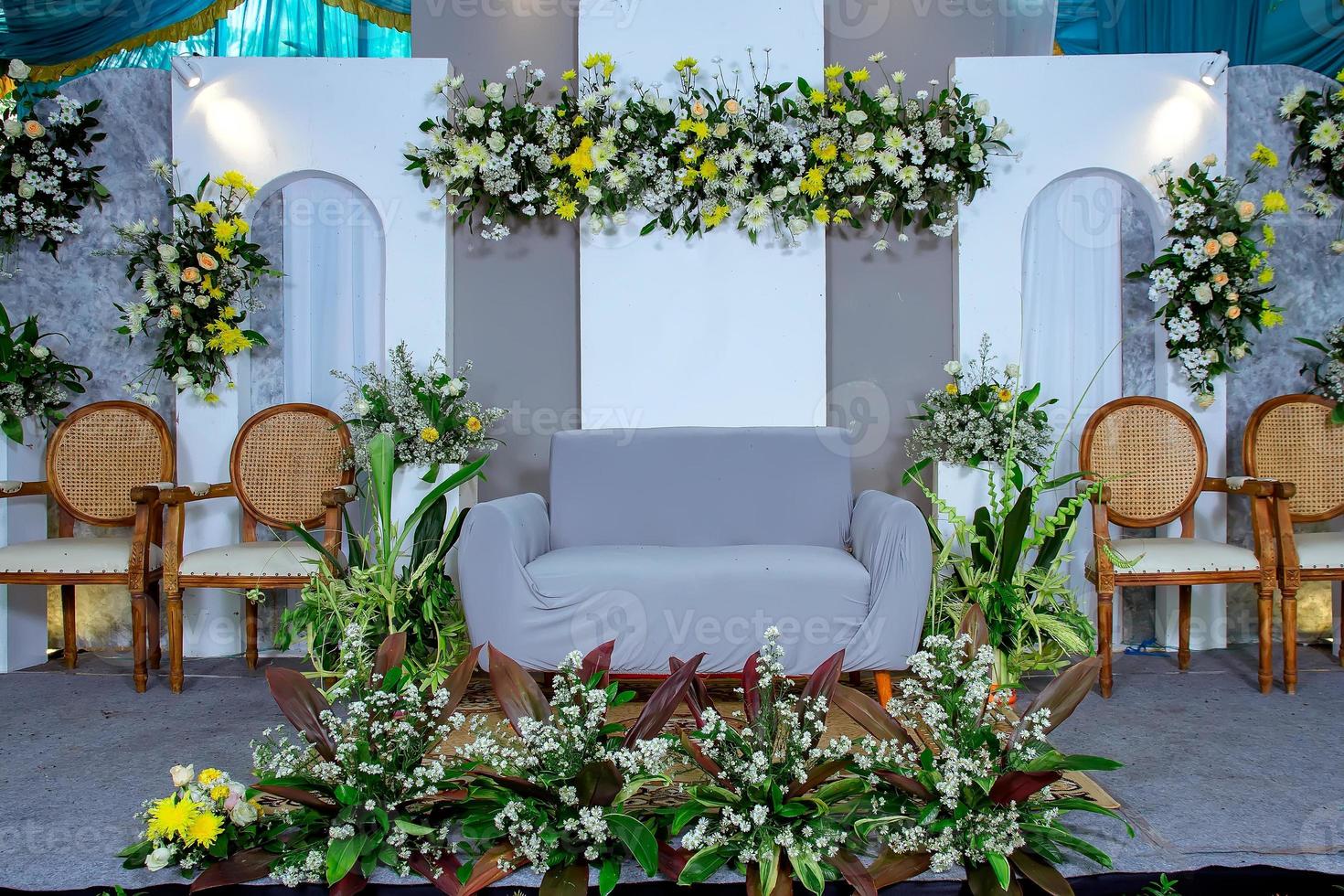 Wedding decorations. Wedding backdrop with flowers and Indonesian wedding decorations. photo