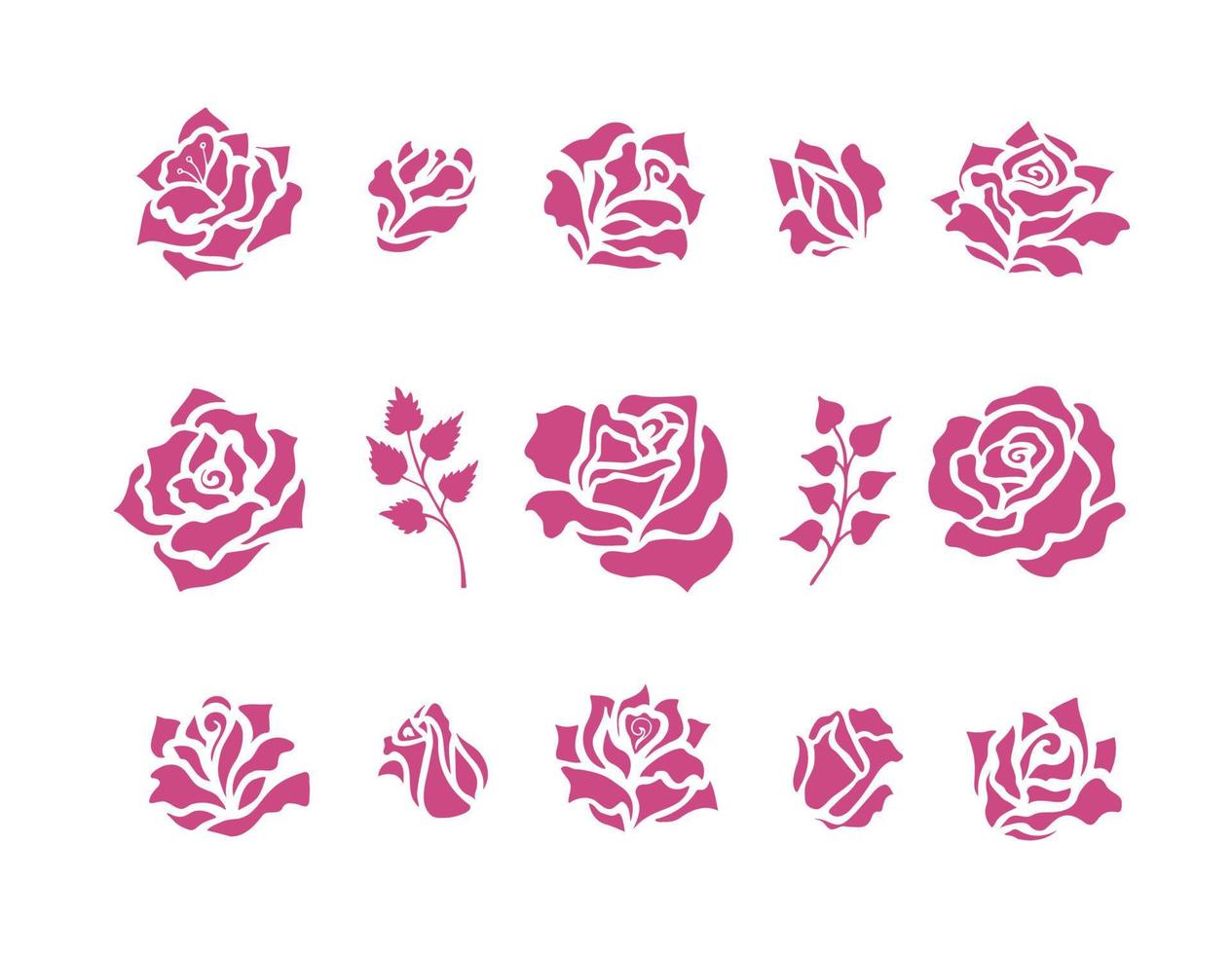 Pink Silhouettes Of Roses and Twigs. Beautiful Sketchy Design for Prints. Stamp Symbols vector