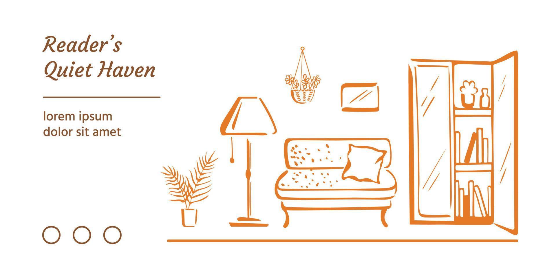 Brush Calligraphy Doodle, Home Leisure, Hygge Mood, and Reading Concept. Decorative Sketch vector