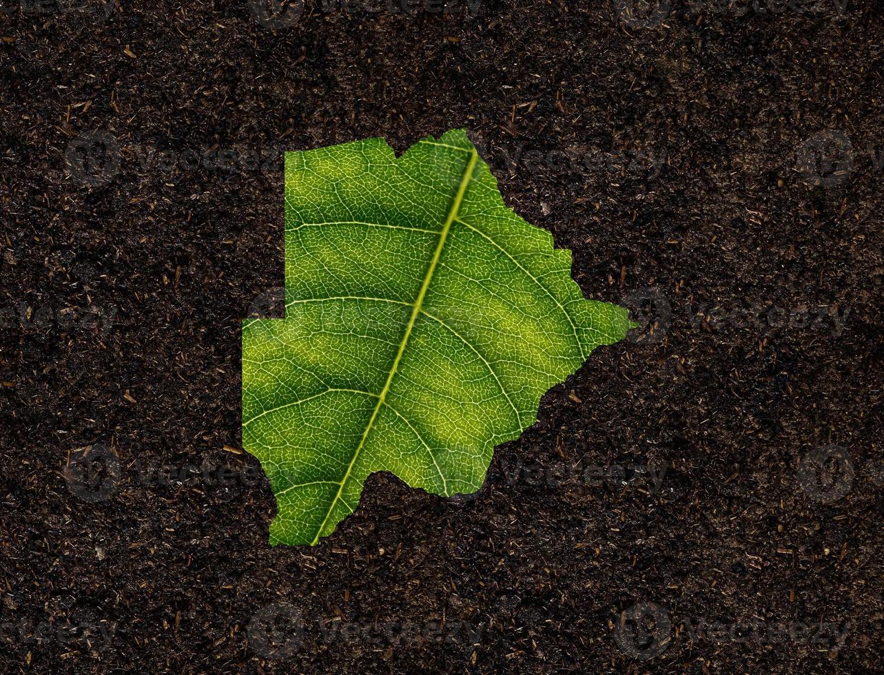 Botswana map made of green leaves on soil background ecology concept photo