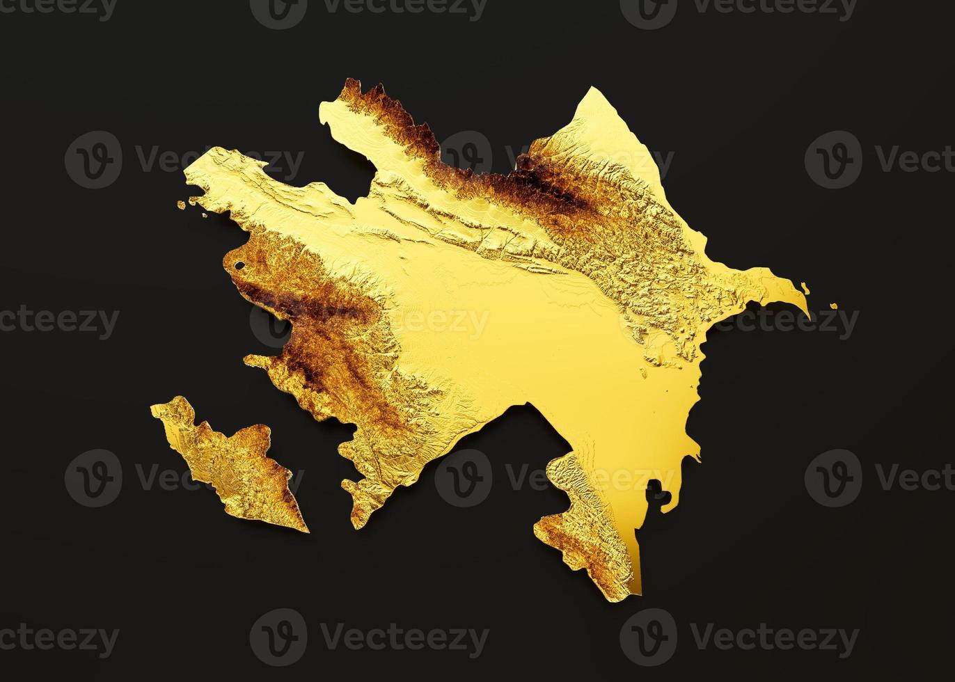 Azerbaijan Map Golden metal Color Height map on black Background 3d illustration photo