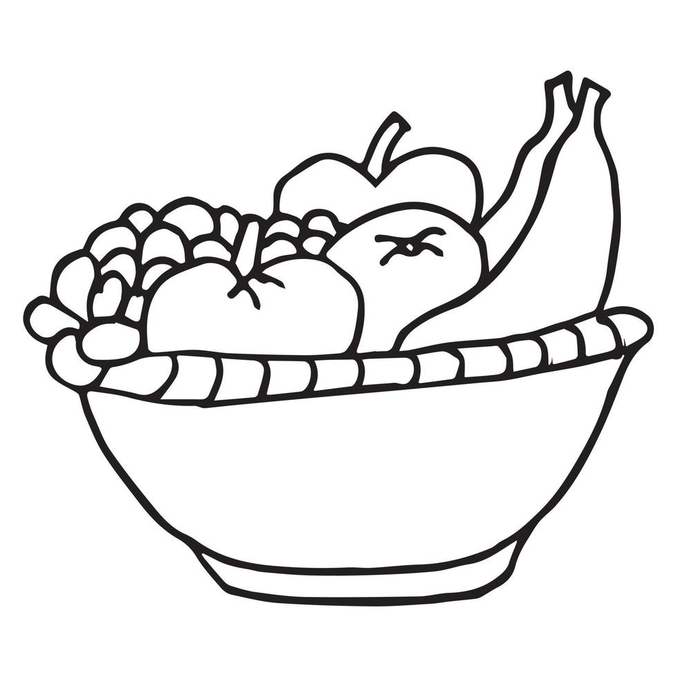 Fruit Basket Coloring Page For Kids, Vector illustration EPS And Image