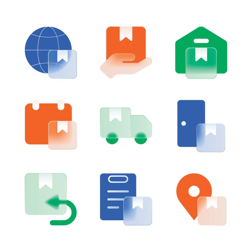 Glassmorphism Delivery Icons vector