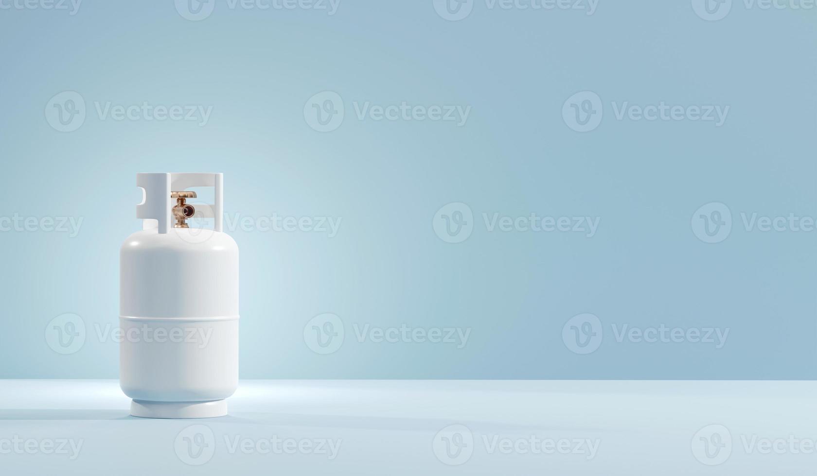 White gas tank cylinder isolated on blue background 3d rendering photo