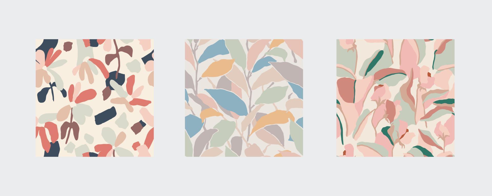 Vector nature themed flower illustration seamless repeat pattern 3 design set