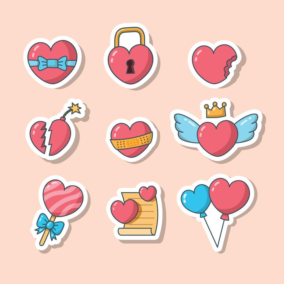 linda colección de pegatinas de diario de corazón vector