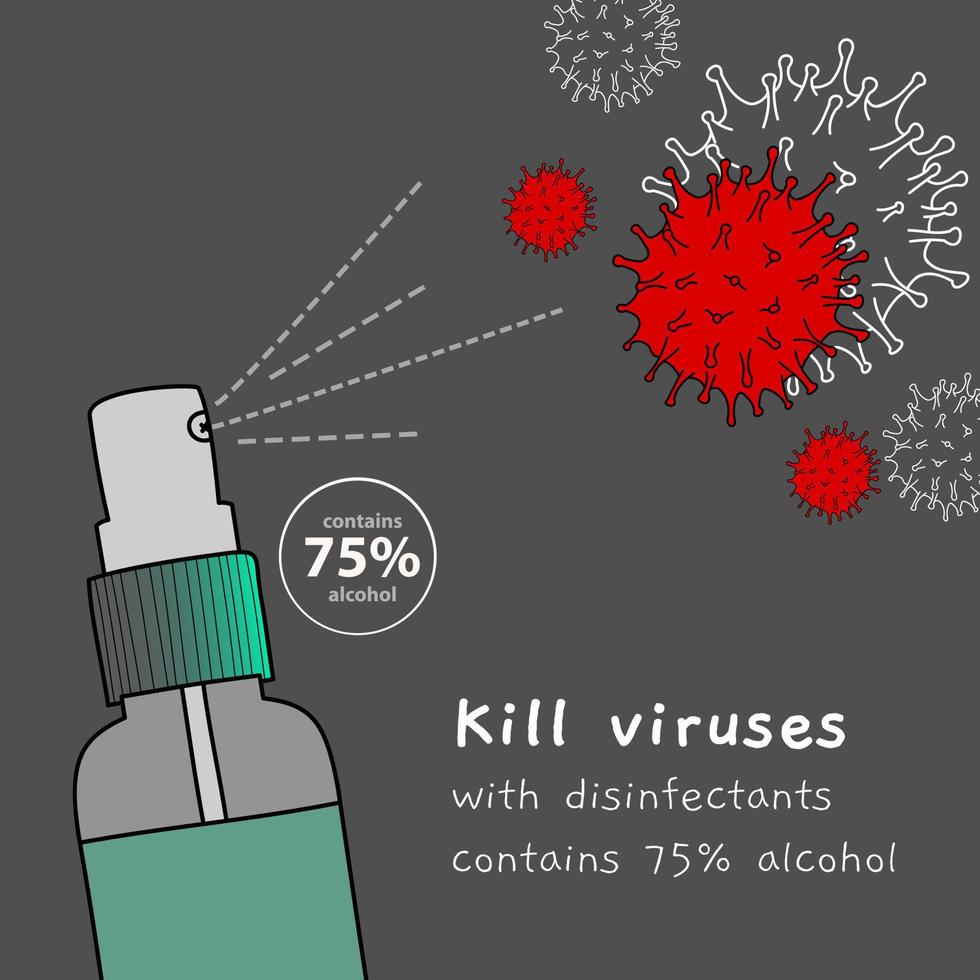 alcohol spray bottle that contains alcohol can kill viruses. vector illustration.