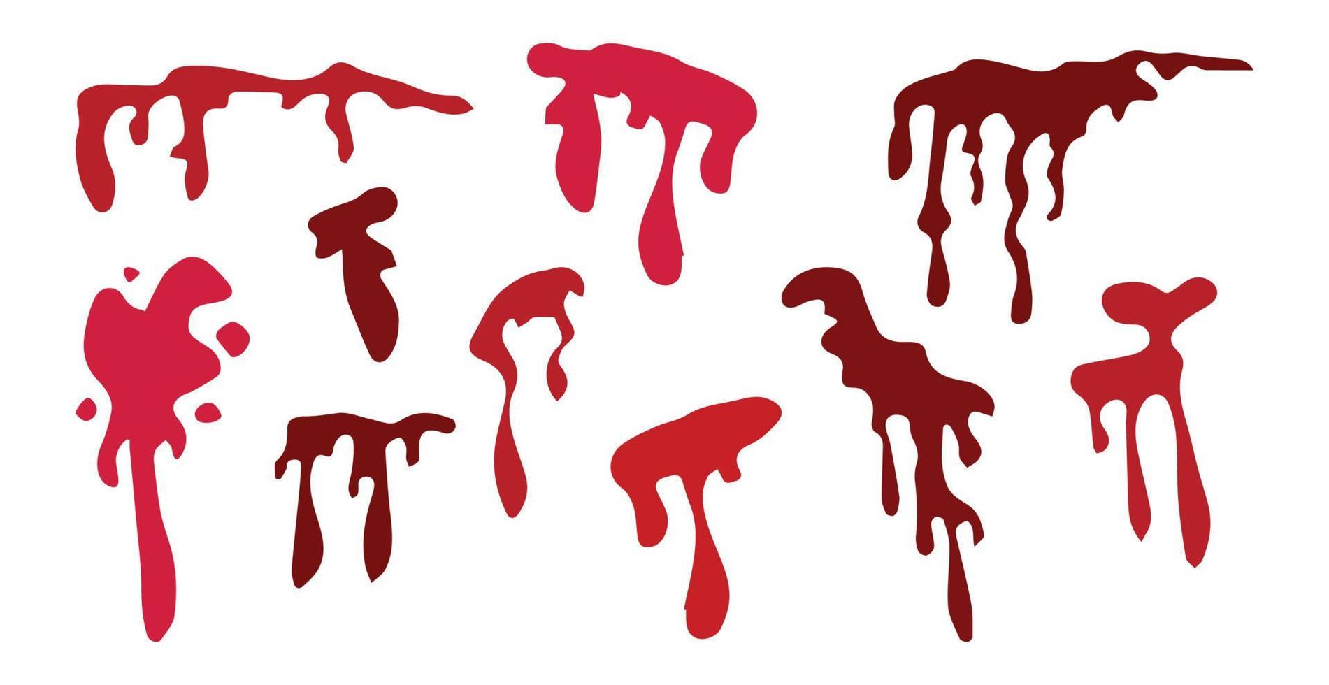 conjunto de 5 colores de sangre, vetas de sangre sobre un fondo blanco - vector