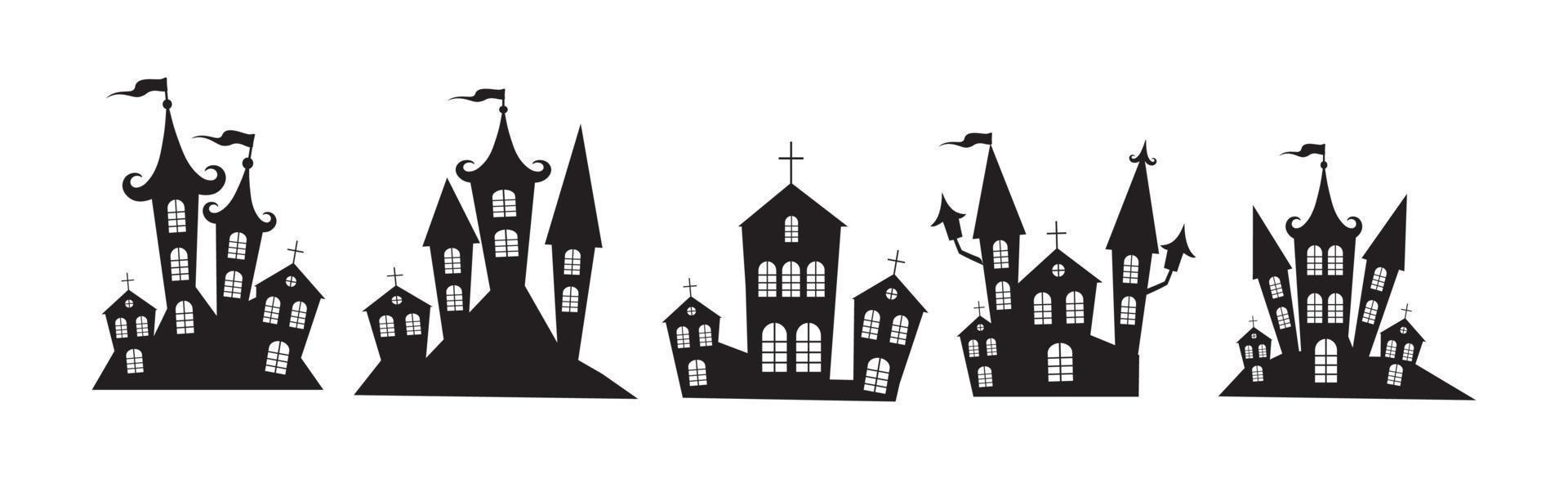 Selection of gloomy castles halloween on white background - Vector