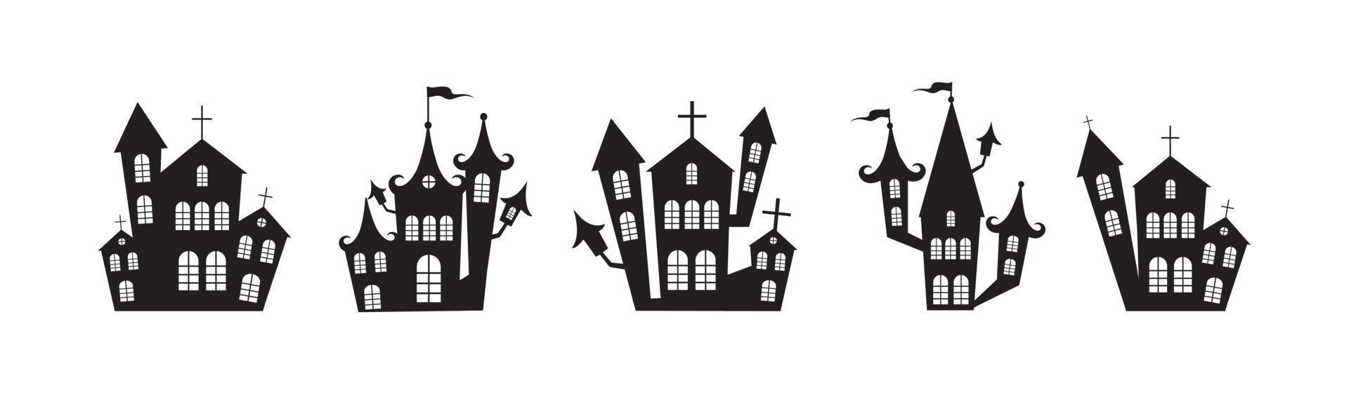 Selection of gloomy castles halloween on white background - Vector