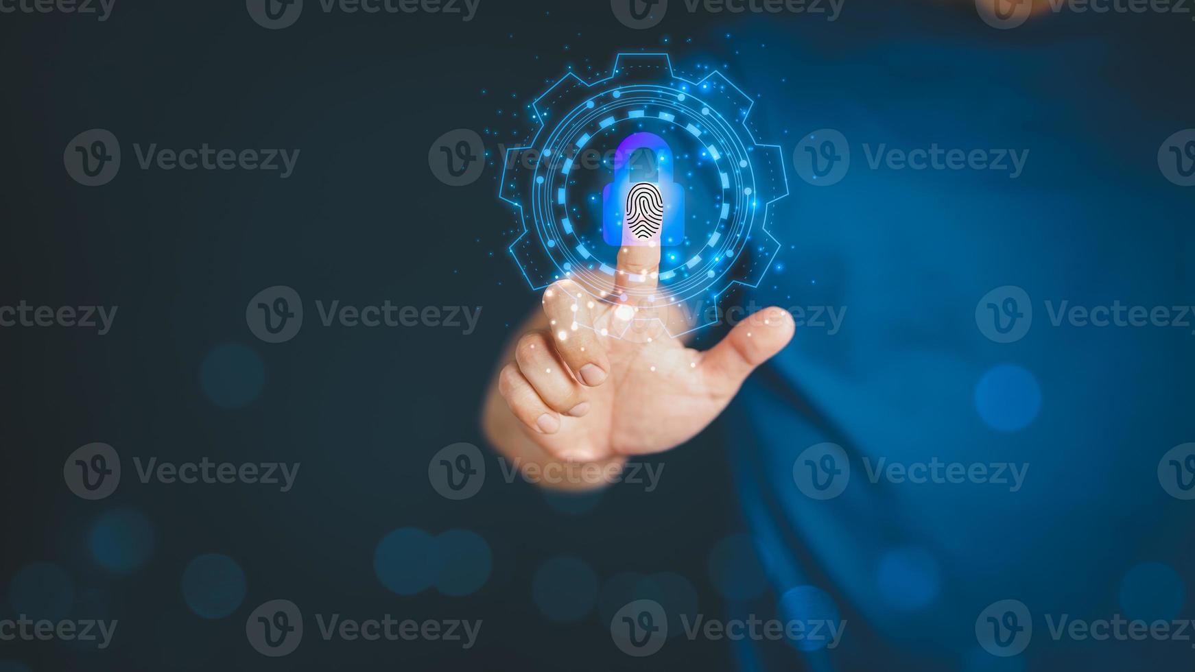 Man login with fingerprint scanning technology. Security concepts and fingerprint password control in the technology of the future. photo