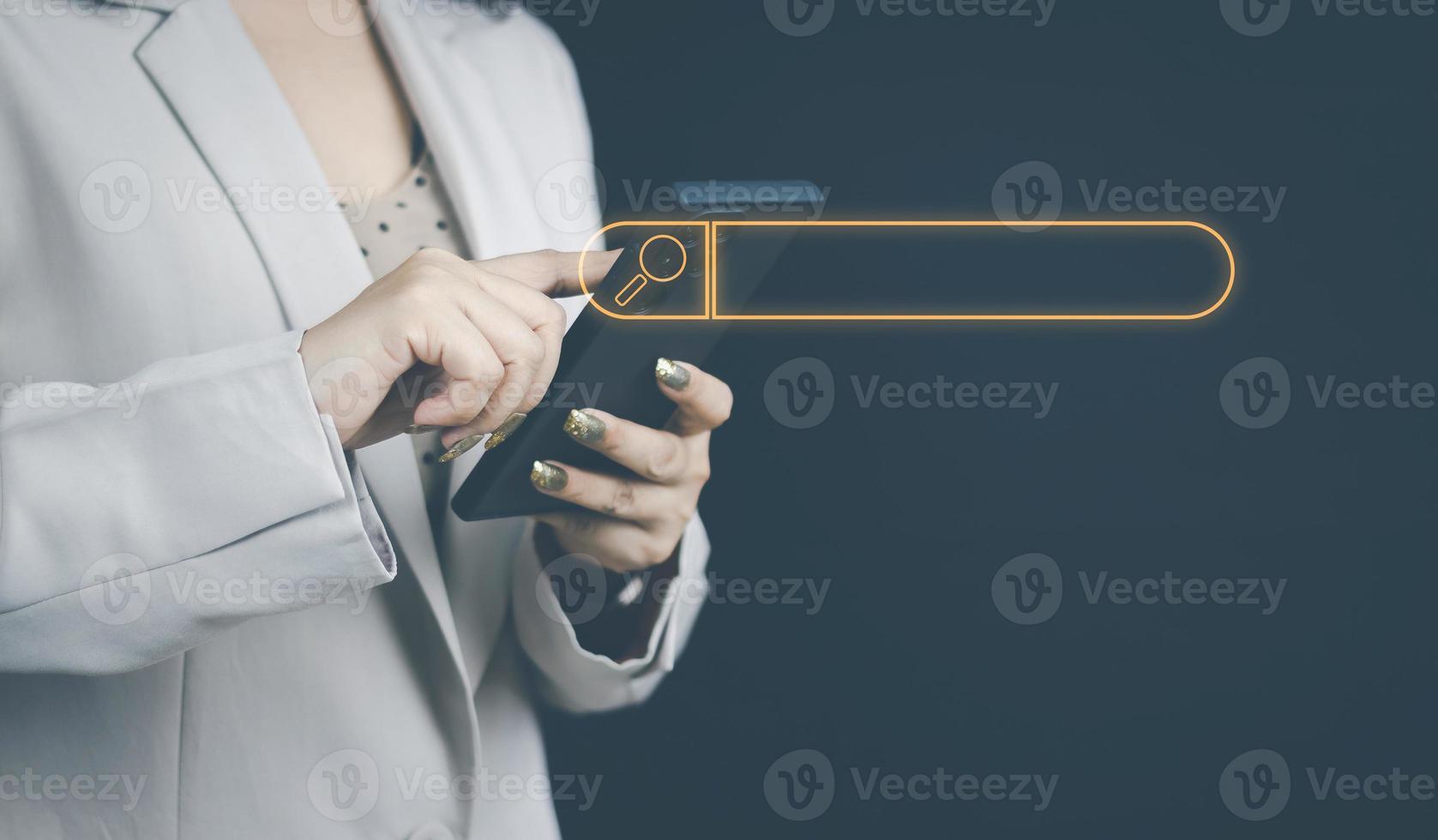 The concept of using technology to search engine optimizationfor information business woman using laptop to find online shopping information and other information for use in marketing photo