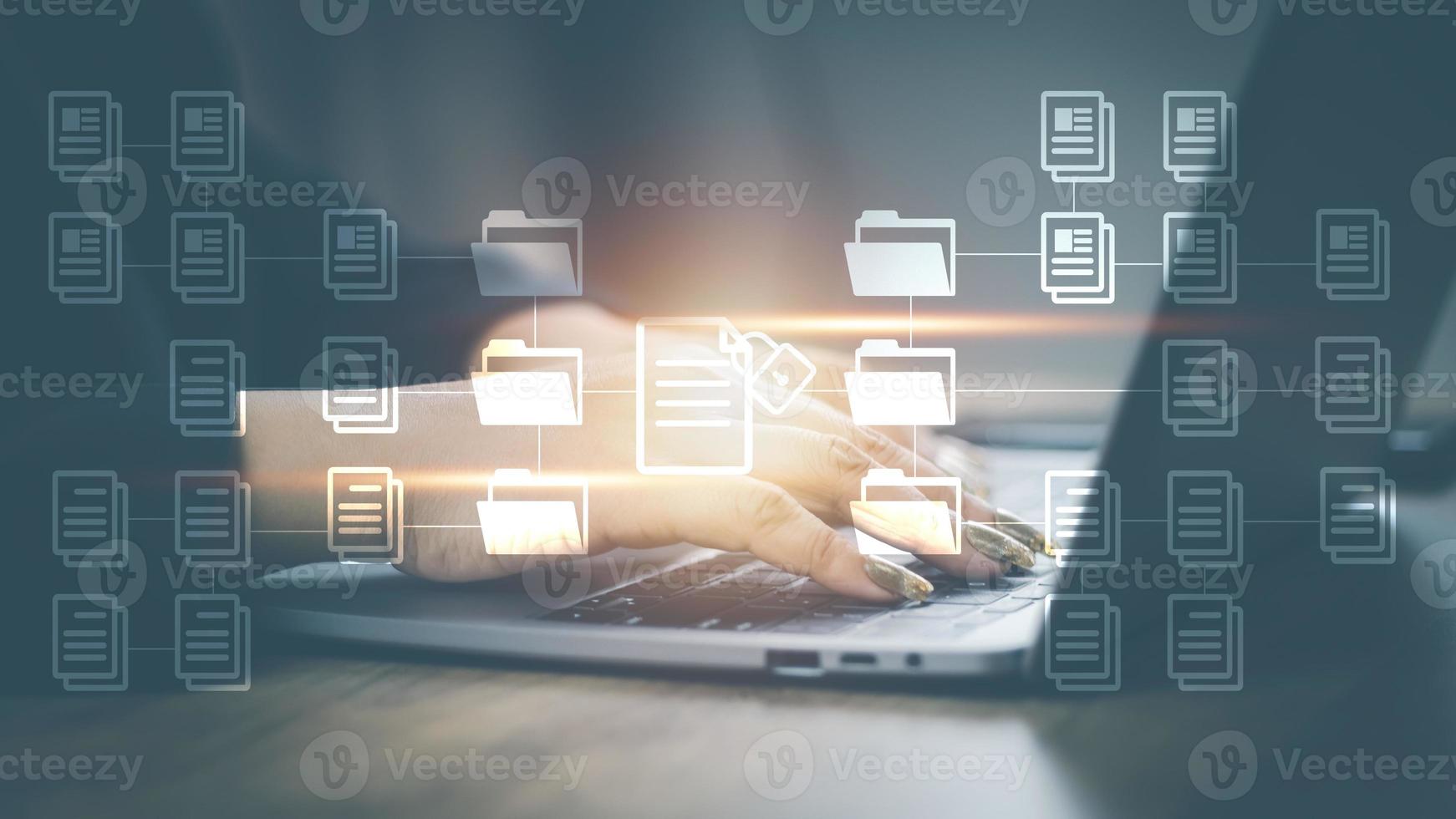 Document Management Systemdms concept. Male hands operating a computer. to manage online that is easy, convenient, fast and enhances the efficiency of digital transformation for the organization photo