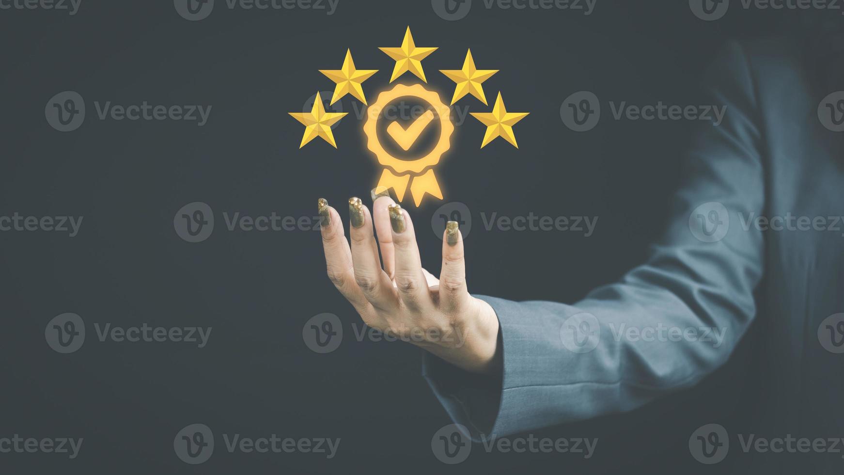 Customer service and Satisfaction concept woman hands doing online assessments in the satisfaction rating the popular service company allows customers in order to improve and develop the organization photo
