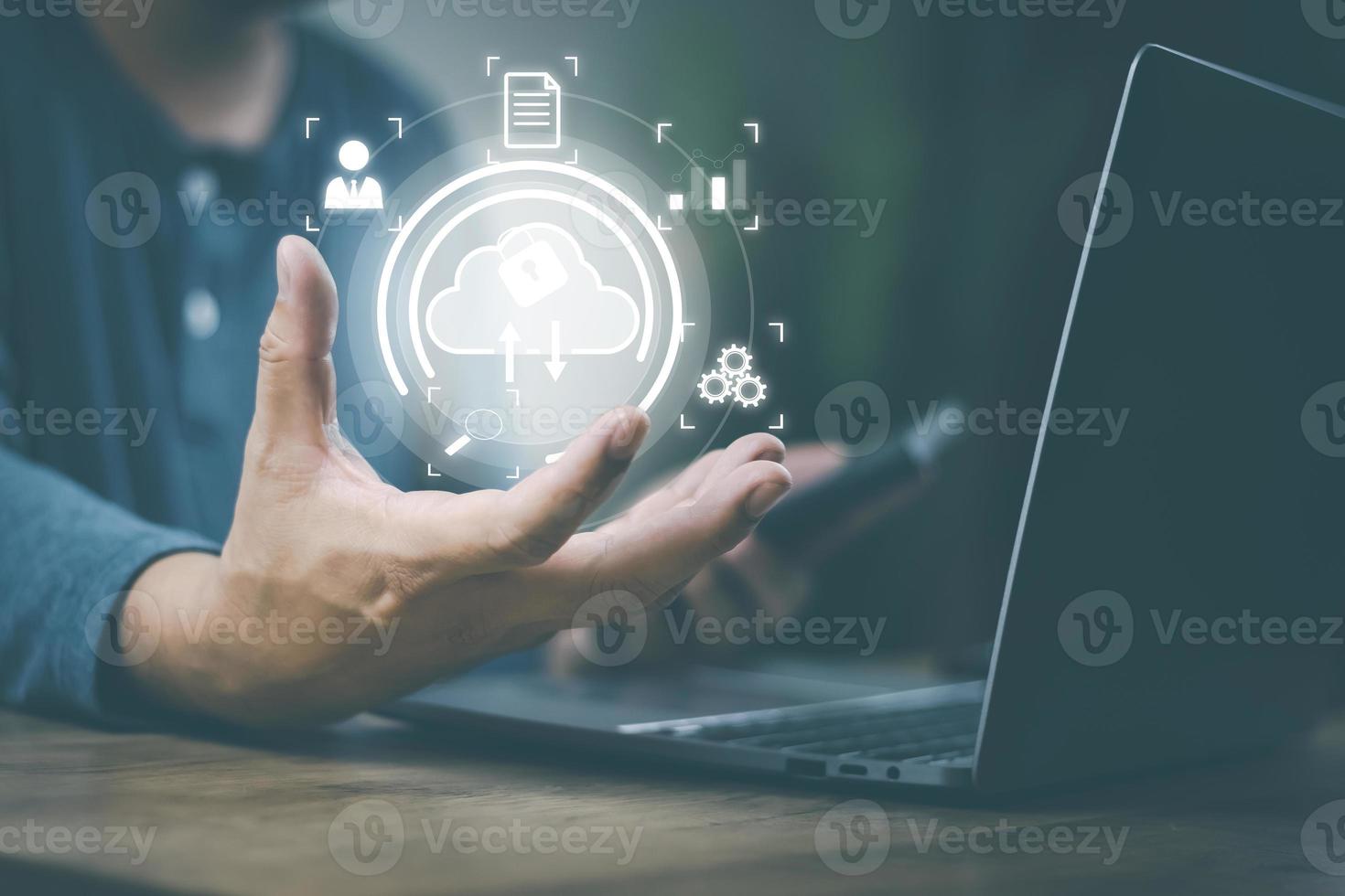 The concept of using technology to connect data to the world, business man use smartphones. online transaction on the internet Big data is used marketing payment Search information photo