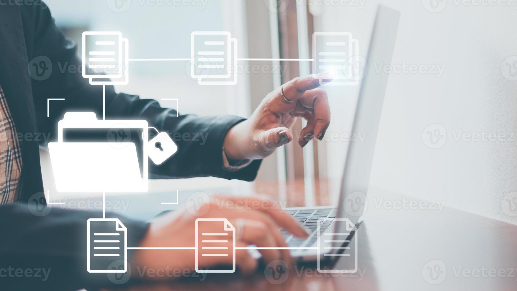 Document Management Systemdms concept. Male hands operating a computer. to manage online that is easy, convenient, fast and enhances the efficiency of digital transformation for the organization photo